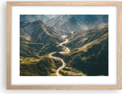 Produktbild von Gerahmtes Poster - Rahmen in heller Eiche - Berge Weg Wald - 40x30 cm - Wand Bild - Wanddeko - Wandbilder - Kunstposter - Wandposter - Bilderrahmen - Bilder - Kunstdruck - P2NAA40x30-4700