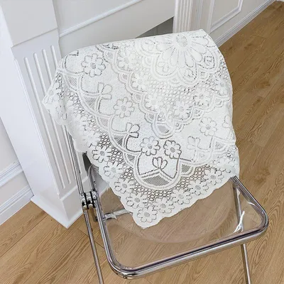 Image de Nappe en dentelle Motif creux Dentelle douce et confortable Dentelle simple Fond décoratif pour la maison Dentelle blanche 120x120cm