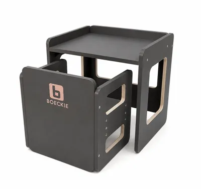 Produktbild von BOECKIE Montessori Lerntisch mit Stuhl 2-in-1 Kindertisch Kinderstuhl Grau