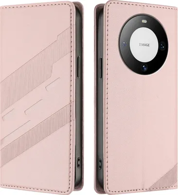 Produktbild von Hülle für Huawei Mate 60, Kunstleder Brieftaschen Handyhülle mit Kartenfach und Standfunktion Pink
