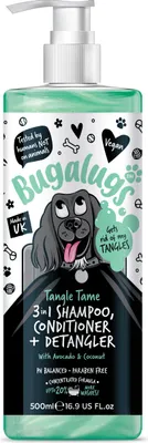 Produktbild von Bugalugs Tangle Tame 3-in-1 Hundeshampoo, Pflegespülung & Entfilzer – mit Avocado & Kokosnuss 500 ml