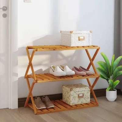 Produktbild von Klappregal 3 Böden - Braun 70x31x63 cm Massivholz Akazie - Wohnzimmerschrank CC1624