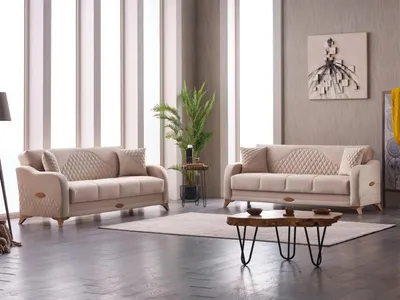 Produktbild von Couchen Garnitur Dreisitzer 3 Sitzer Beige Sofa Stoffsofa Polstersofa