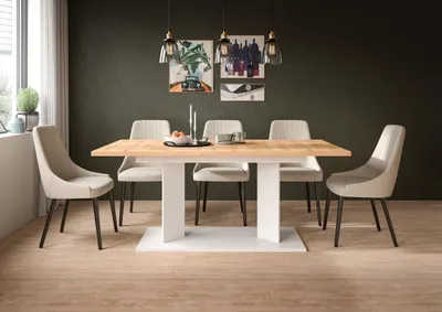 Produktbild von Esstisch Gustav | ausziehbar | Artisan Eiche / weiß | B:140-220 cm