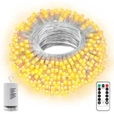 LED Lichterkette 20 m, 200 Warmweiß, Fernbedienung, Timer, Batterie