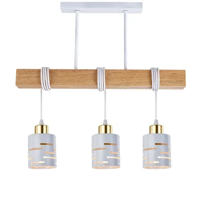 Produktbild von MasterLED Hängeleuchte 3-flammig - E27 – Weiß Gold - Holz-Balken 50 cm - Metall - modern für Innenräume