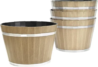 Produktbild von Blumentöpfe 300 x 210 mm, 4er-Pack Whiskyfass-Pflanzgefäße mit Drainagelöchern