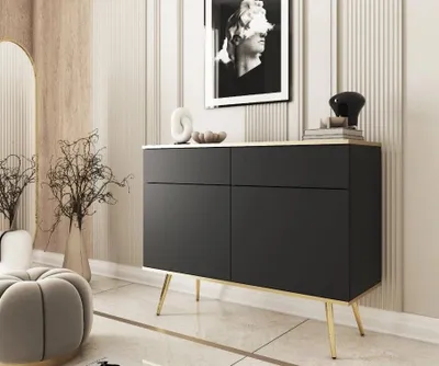 Produktbild von Kombinierte Kommode JENY 1 – schwarz/gold/goldene Beine