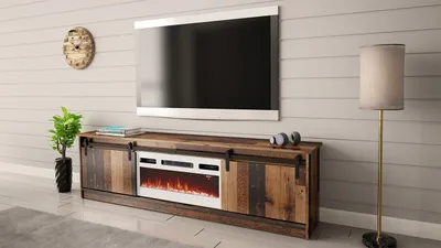 Obrázok produktu pre TV stolík s elektrickým krbom MITSUKO - old wood / biely