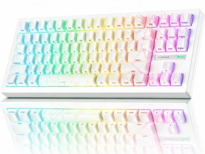 Obrázok produktu pre Mechanická herná klávesnica, 80%, biela – klávesy s lineárnym chodom – RGB podsvietenie – výmena klávesov bez potreby pájacieho prístroja