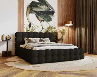 Produktbild von Polsterbett 200x200 Parlas Bis - Elegantes design, Schaumstoff - Lattenrost, Bettkasten - Bouclé Schwarz
