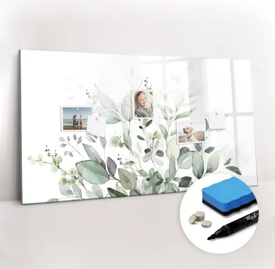 Produktbild von Magnetpinnwand Memoboard - Zubehörsatz - Schwarzer Marker + Schwamm + Magnete - 120 x 60 cm - Pflanzenblätter