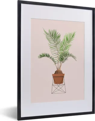 Produktbild von MuchoWow® MuchoWow® Gerahmtes Poster Pflanze - Palme - Pastell - Rosa 30x40 cm - Poster mit zchwarzem Bilderrahmen - Wandposter Schlafzimmer