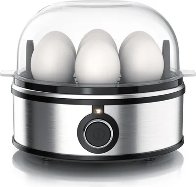 Produktbild von Arendo Eierkocher für 7 Eier mit Warmhaltefunktion und Signalton, Edelstahl, 7-Fach, 1-7 Eier, 3 Härtegrade, 350 W, mit Einsatz für Eier, pochierte Eier & Omelette, Egg Cooker