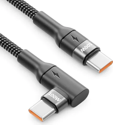 Produktbild von deleyCON 0,5m 100W USB C Ladekabel Kurz Winkel 90 Grad USB-C auf USB-C Kabel Gewinkelt für iPhone 17 16 15 Pro Max Air Galaxy A16 A56 S25 S24 S23 Pixel iPad Pro MacBook AirPods Tablet PS5