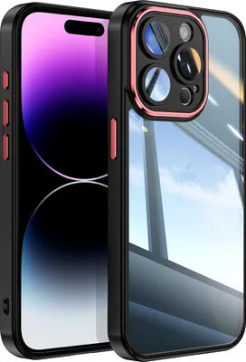 Produktbild von Handyhülle für iPhone 14 Pro Max Hybrid Transparent TPU PC Militärschutz mit Kameraabdeckung Schwarz Rot