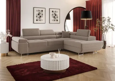 Produktbild von Ecksofa Schlafsofa Sofa MONARO Stoff Poso Beige Ottomane Rechts