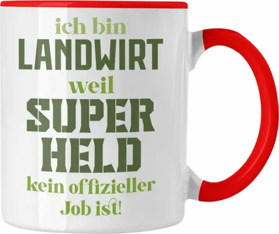 Produktbild von Trendation - Landwirt Geschenk Tasse Landwirtschaft Geschenke für Männer Traktor Spruch Kaffeetasse Superheld (Rot)