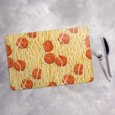 Produktbild von Tischset 6x45x30 cm Platzset Tischmatte Platzmatte Untersetzer - Spaghetti Frikadellen