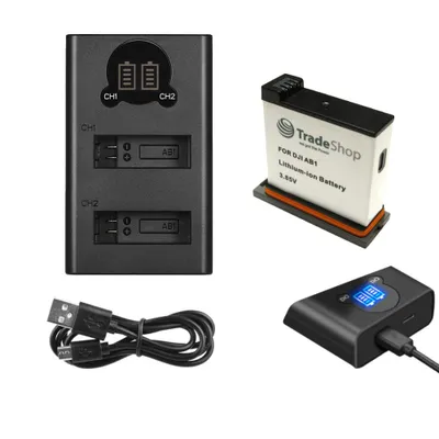 Produktbild von 1350mAh Akku + USB-C Ladestation für DJI Osmo Action Kameras wie AB1, P01, PT1 / Doppel-Ladegerät Schnell-Lader ersetzt DJI 188480 CS-DJS100MC