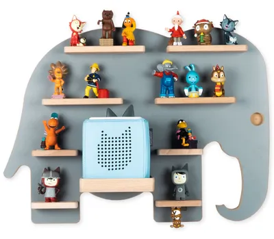 Immagine prodotto di Elefante animale della mensola per bambini / Appendino per Tonie Box e Tonie Figure / Scaffale salvaspazio / H. 40 x W. 54 x D. 19 / Mensola a parete per figure Music Box Stoccaggio Inserti magnetici / Scaffale di stoccaggio Legno