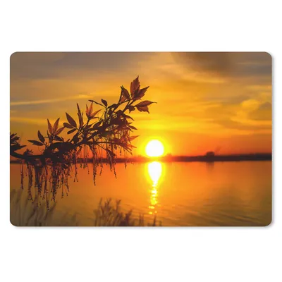Produktbild von MuchoWow® Schreibtischunterlage Sonnenuntergang - Wasser - Pflanzen - Orange 60x40 cm - XXL Mauspad - Großes Mauspad