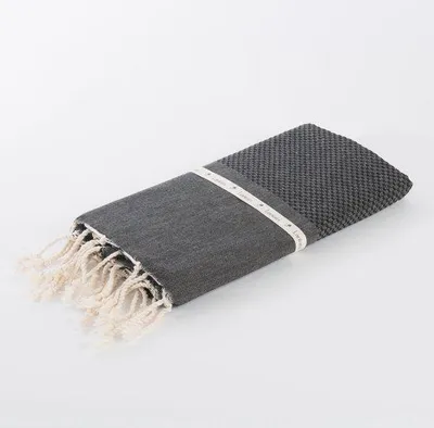 Produktbild von Unyqoos® Hamamtuch (Fouta) 100 x 200 cm – Waffelstruktur, recycelte Baumwolle, Schwarz · Saunatuch, Strand- & Reisehandtuch