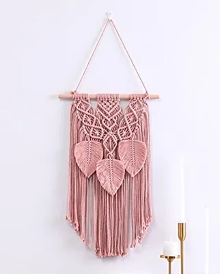 Obrázek produktu pro Macrame Nástěnný závěs, Leaf Tassel Nástěnný závěs, Tapiserie Boho Dekorativní Tkaná Tapiserie Nástěnná dekorace (růžová)