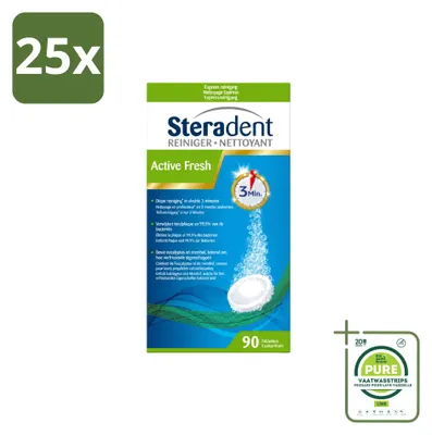 Produktbild von 25 x Steradent Active Fresh Kunstgebitreiniger - Menthol en Eucalyptus - 90 Tabletten - Großpackung - 25 Stücke