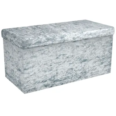 Produktbild von Intirilife Faltbare Sitzbank 76x38x38 cm in Samt Blaugrau - Sitzwürfel mit Stauraum und Deckel mit Samtbezug - Sitzcube Fußablage Aufbewahrungsbox Truhe Sitzhocker