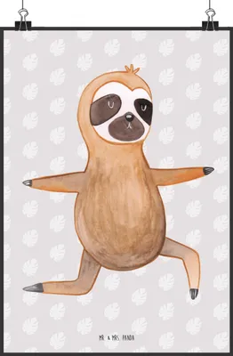 Produktbild von Mr. & Mrs. Panda Bild Faultier Yoga DIN A2 - Grau Pastell - Geschenk, wanddeko, drucke, Kunstdruck, Wandbild, Entspannung, Wanddekoration, Namaste