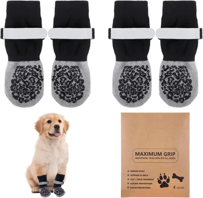 Imagen del producto de Calcetines antideslizantes para perros, 2 pares, ajustables, protectores para las patas para uso en interiores