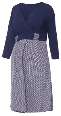 Image de Robe de grossesse Be Mammy, élégante et décontractée - Modèle à manches longues BE20-243 (bleu marine à pois, taille S)