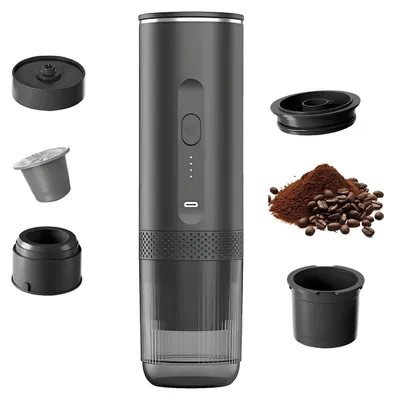 Produktbild von Tragbare Kaffeemaschine - 2-in-1 Kapsel- und Pulverkaffeemaschine - Kabellos elektrisch - Für Auto und Zuhause, Camping - Für Kapseln und Kaffeepulver - Schwarz