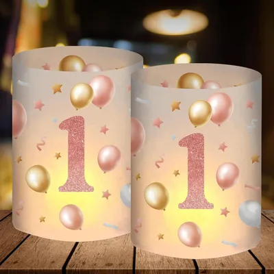 Productafbeelding van Windlicht, tafeldecoratie, verjaardag, meisje, roze goud, 1 jaar