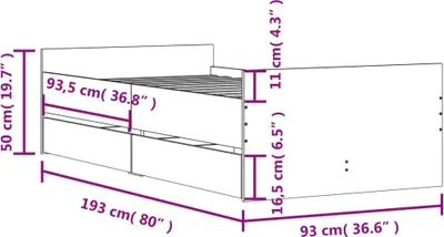 Produktbild von vidaXL Bettgestell mit Schubladen Schwarz 90x190 cm