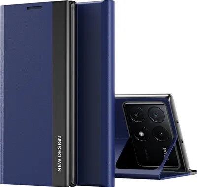 Immagine prodotto di Custodia per Xiaomi Poco F6 Pro/Redmi K70/K70 Pro, Custodia magnetica in Finto cuoio con funzione stand blu scuro