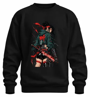 Zdjęcie produktu dla Bluza z kapturem "Cyberpunk Samurai Kriegerin Katana Japan Anime Y2K Ronin", czarna, rozmiar M