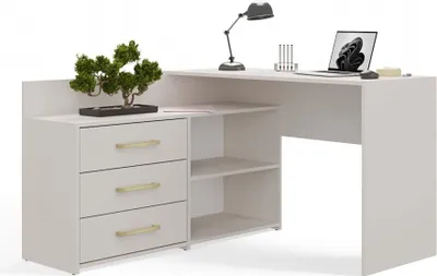 Image de BDW Bureau d'angle, 3 tiroirs 2 étagères, Cachemire, 120x7x50 cm