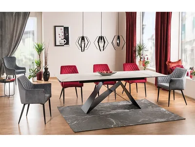 Produktbild von Ausziehbarer Esstisch VIDOR 2 – 180x90, weißer Marmor / Schwarz