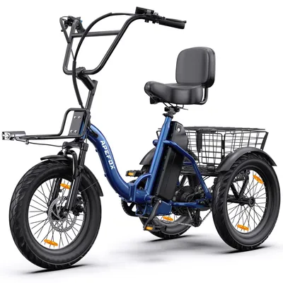 Produktbild von Draixcor RH30 Elektro-Dreirad E-Bike Klapprad für Erwachsene, 18 Zoll, 720Wh, 250W Heckmotor, 65Nm, bis 80 km, 7-Gang, Korb, Rückenlehne, Blau