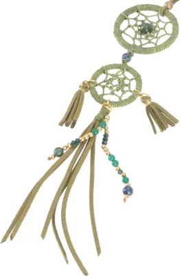 Produktbild von Ethno Kette, Modeschmuck Kette Traumfänger mit Verstellbarem Lederband - Olivgrün, Glasperlen,Baumwollfäden, Ketten & Modeschmuck für den Hals