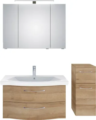 Produktbild von PELIPAL Serie 6005 Sprint SET-016-033 Spiegelschrank, Waschtisch, Waschtischunterschrank,Unterschrank, Midischrank  /  128cm Rviera Eiche quer NB