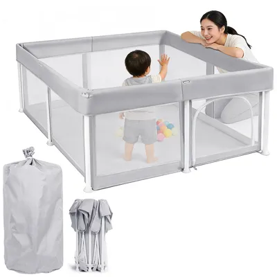 Image de Parc pour bébé pliable, 125 x 125 cm, gris clair, pour une utilisation à la maison et en déplacement