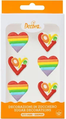 Produktbild von Regenbogen-Herz-Zuckerdekorationen, 6 Stück