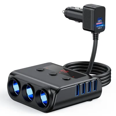 9-in-1 USB-Adapter 180 W, 3 Steckdosen + 5 USB-Ports, PD18 W, Autoladegerät