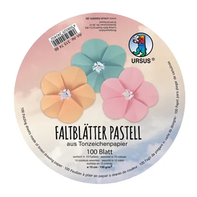 Produktbild von Faltblätter Pastell Ø 15 cm, 100 Blatt in 10 Farben sortiert