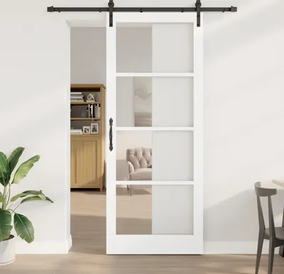 Produktbild von Desgin Schiebetür mit Zubehör Set 'ORKDAL'Weiß Massivholz & Glas - Haustüren 3331844
