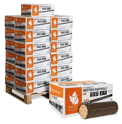 Produktbild von Heizfuxx Nestro M Holzbriketts Hartholz im Karton 12kg x 25 Karton 300kg Palette