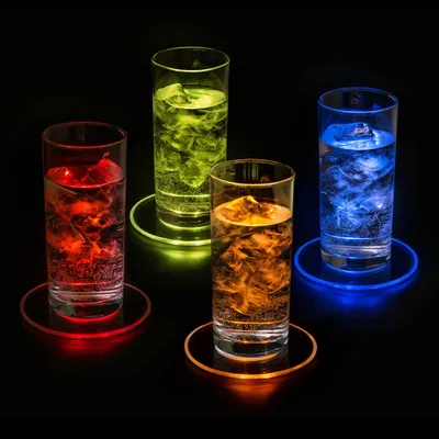 LED-Untersetzer, leuchtend, Acryl, rund, 4 Stück, wasserdicht